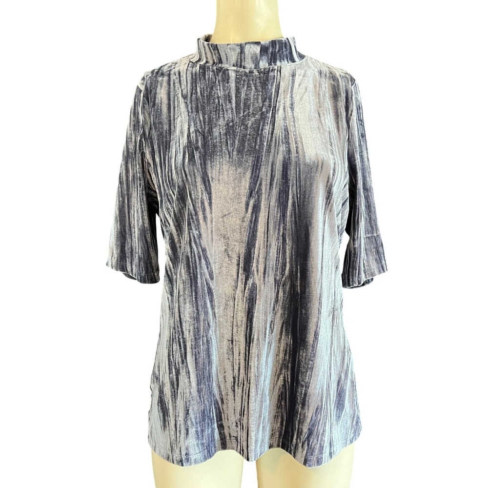 Anthropologie Pilcro Womens Large Slate Blue Crushed Velvet Mock Neck Top Large